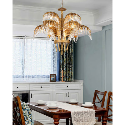 Orlafield Brass Palm Leaf Crystal Chandelier