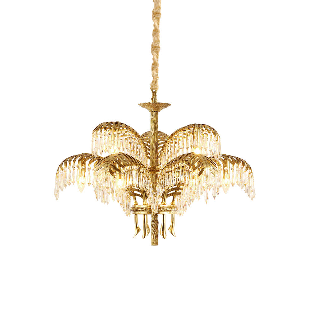 Orlafield Brass Palm Leaf Crystal Chandelier
