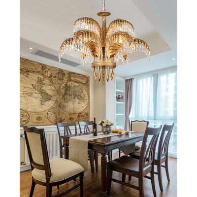 Orlafield Brass Palm Leaf Crystal Chandelier