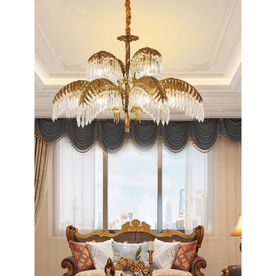 Orlafield Brass Palm Leaf Crystal Chandelier