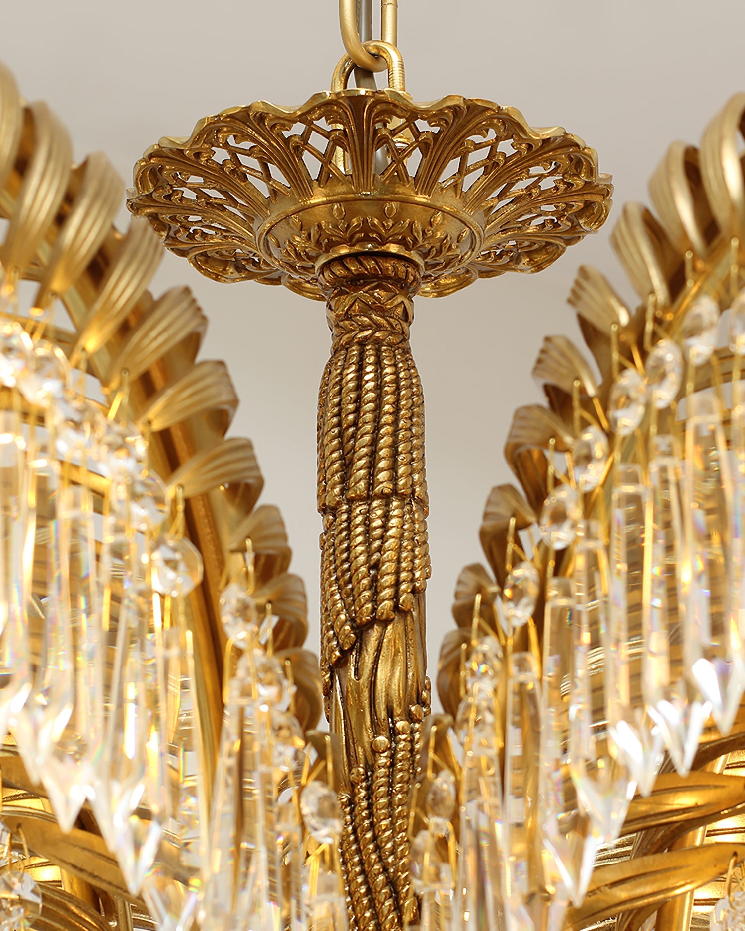 Orlafield Brass Palm Leaf Crystal Chandelier