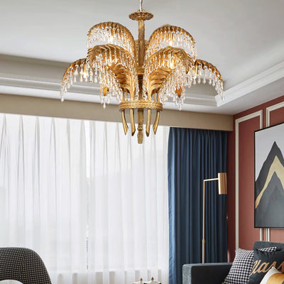 Orlafield Brass Palm Leaf Crystal Chandelier