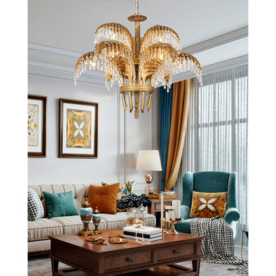 Orlafield Brass Palm Leaf Crystal Chandelier