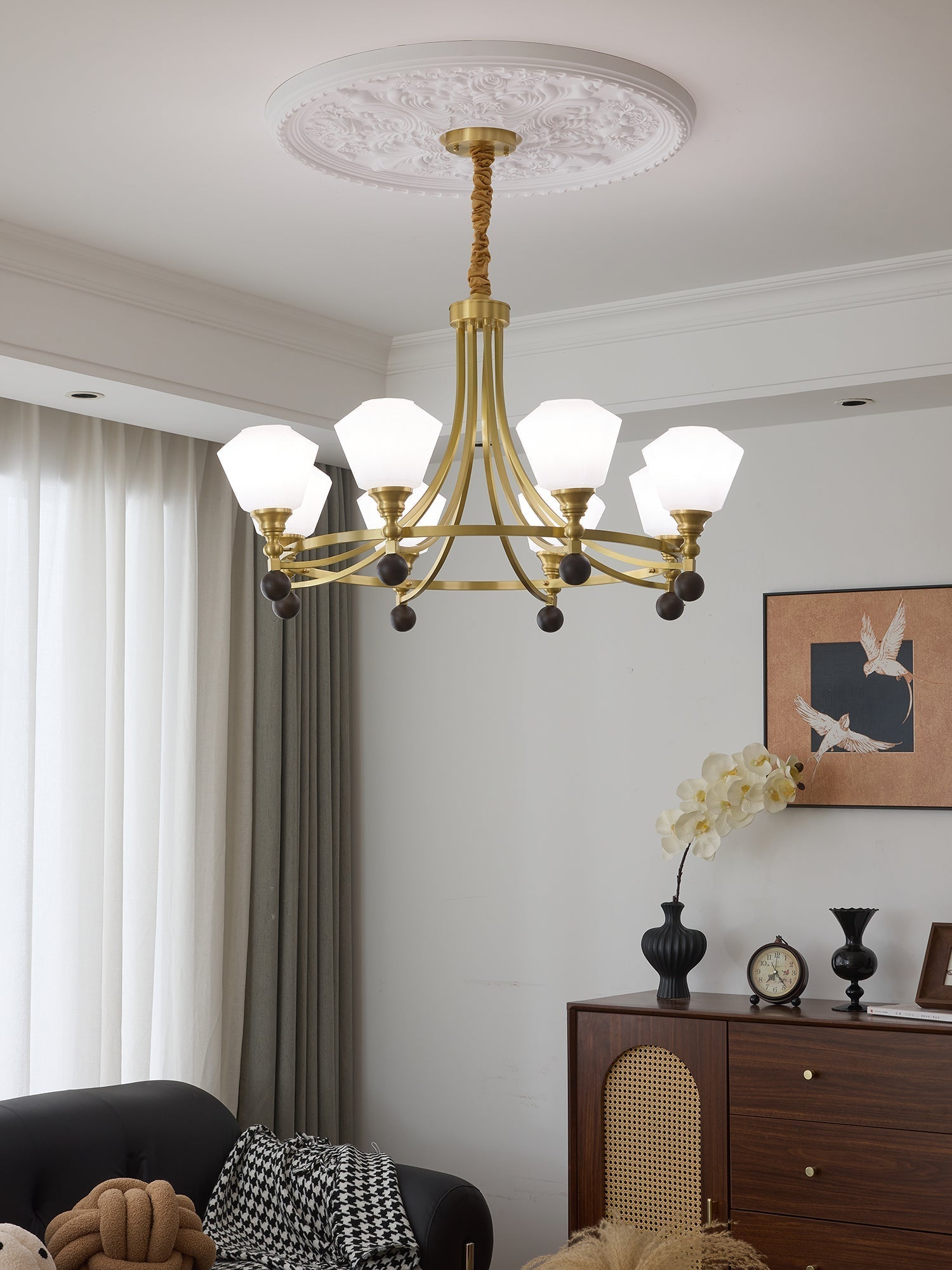 Nyraeyra Premium Nordic Art Brass Wood Chandelier