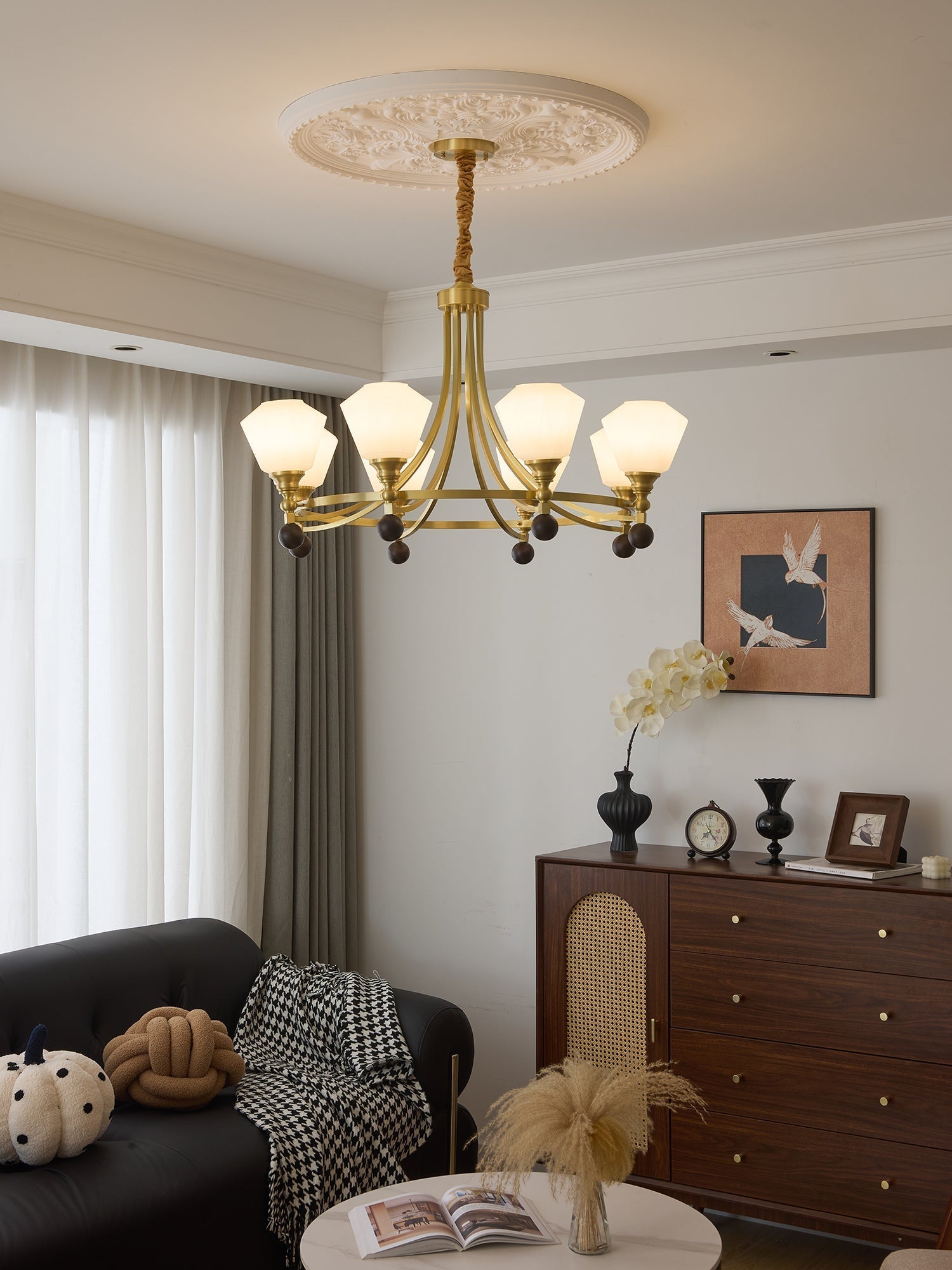 Nyraeyra Premium Nordic Art Brass Wood Chandelier