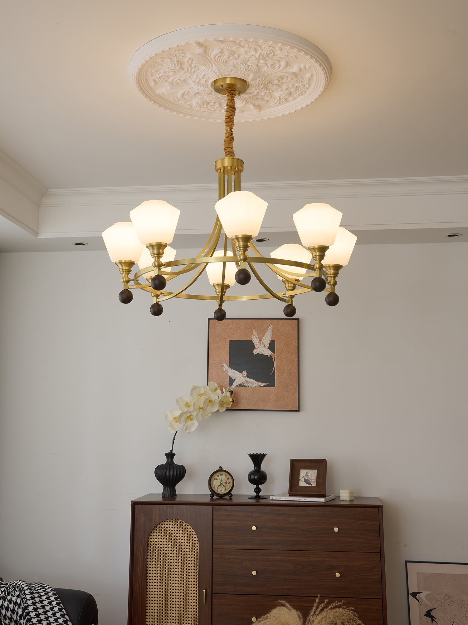 Nyraeyra Premium Nordic Art Brass Wood Chandelier