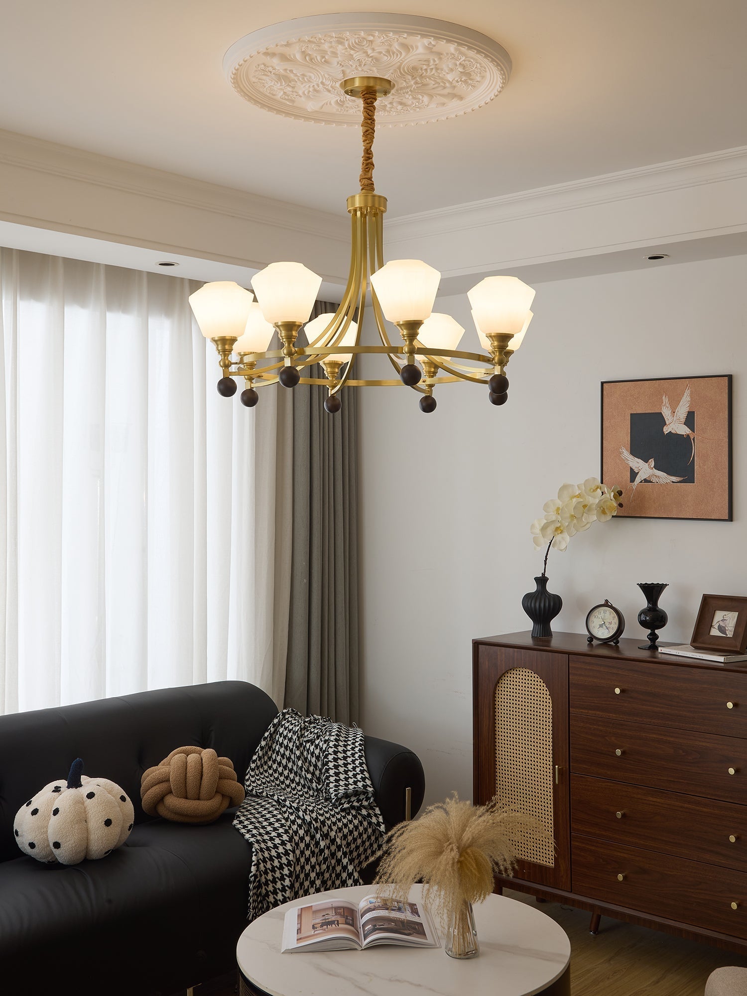 Nyraeyra Premium Nordic Art Brass Wood Chandelier