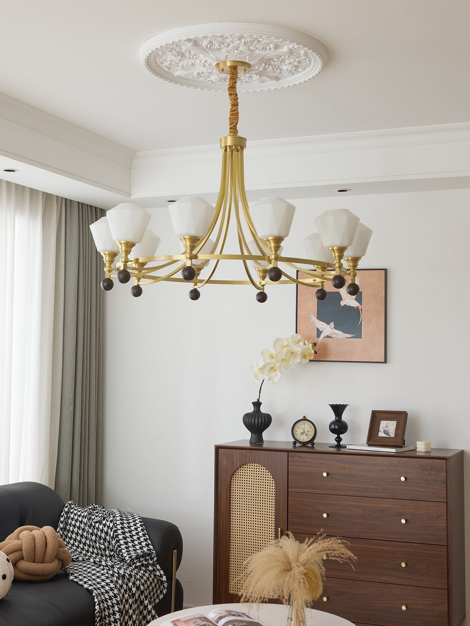 Nyraeyra Premium Nordic Art Brass Wood Chandelier