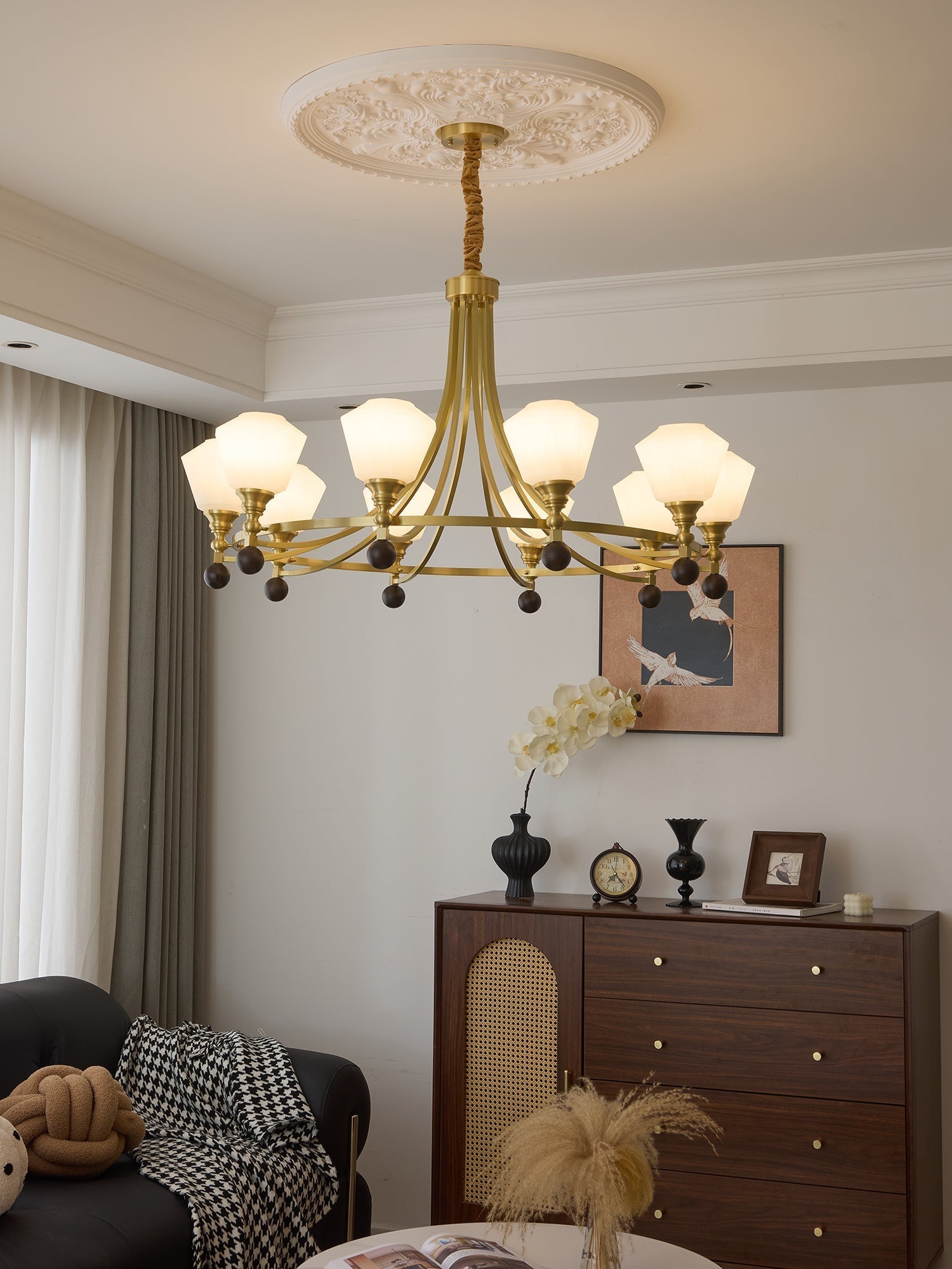 Nyraeyra Premium Nordic Art Brass Wood Chandelier