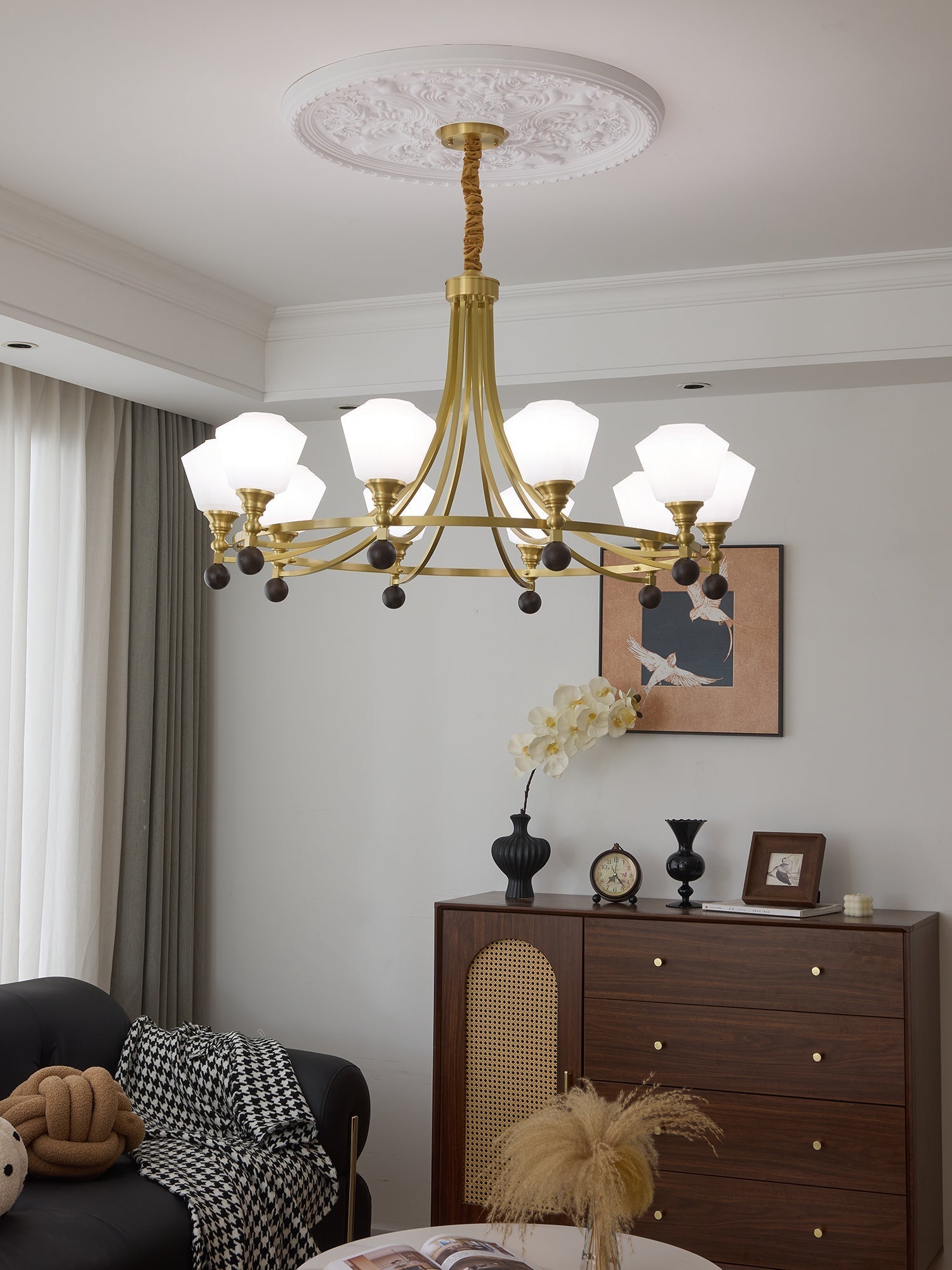Nyraeyra Premium Nordic Art Brass Wood Chandelier