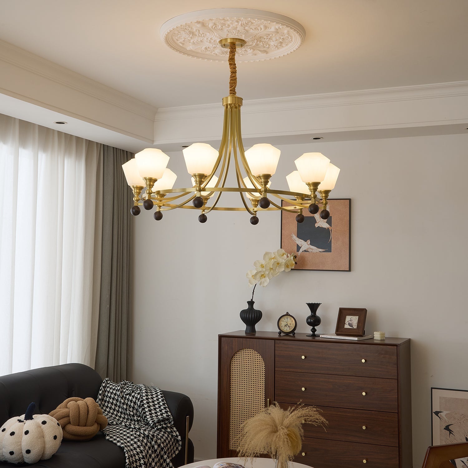 Nyraeyra Premium Nordic Art Brass Wood Chandelier