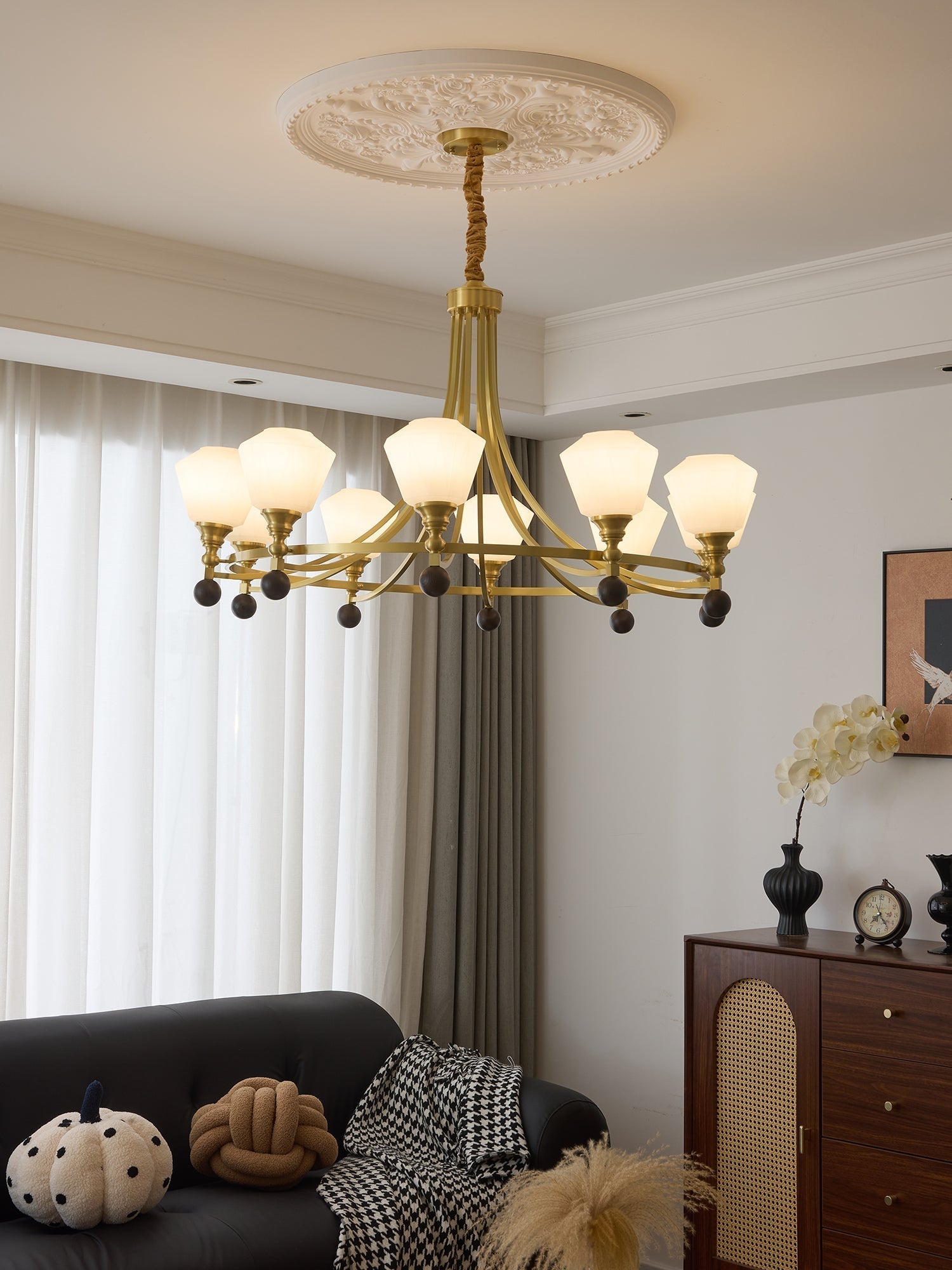 Nyraeyra Premium Nordic Art Brass Wood Chandelier