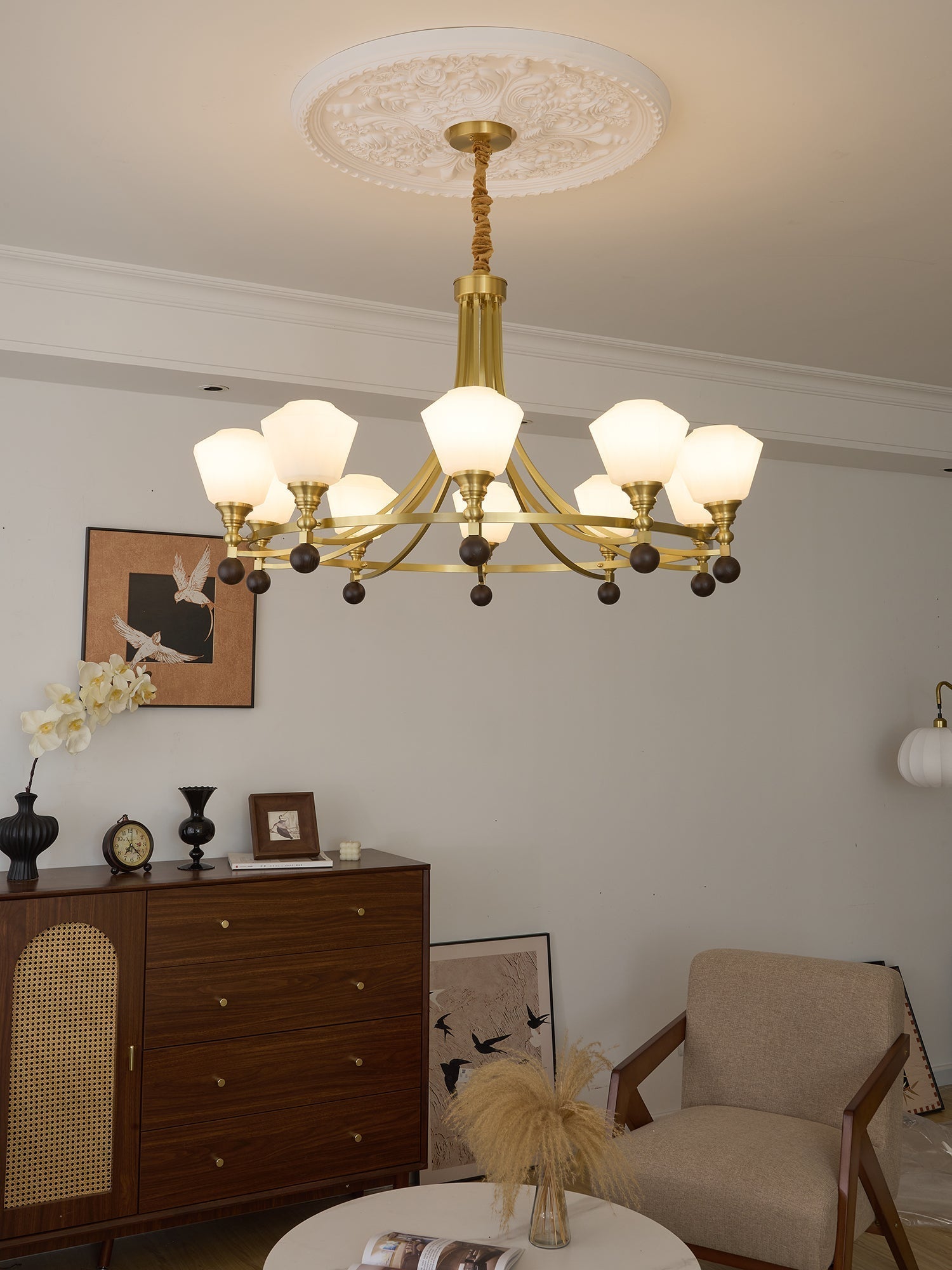 Nyraeyra Premium Nordic Art Brass Wood Chandelier