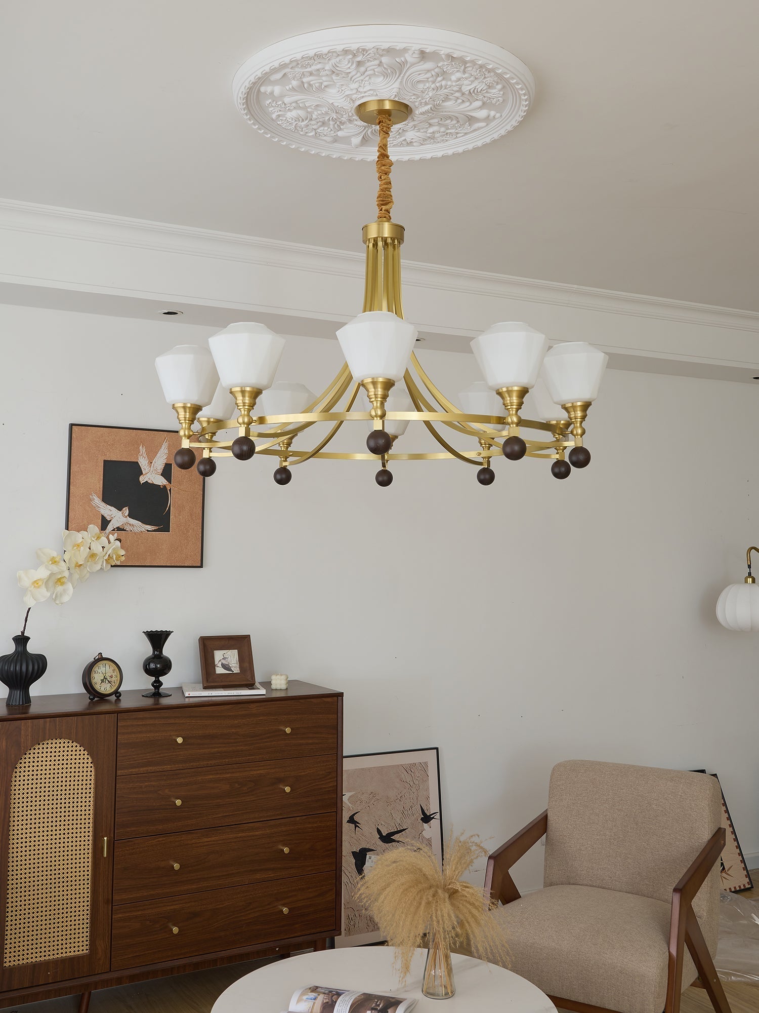 Nyraeyra Premium Nordic Art Brass Wood Chandelier
