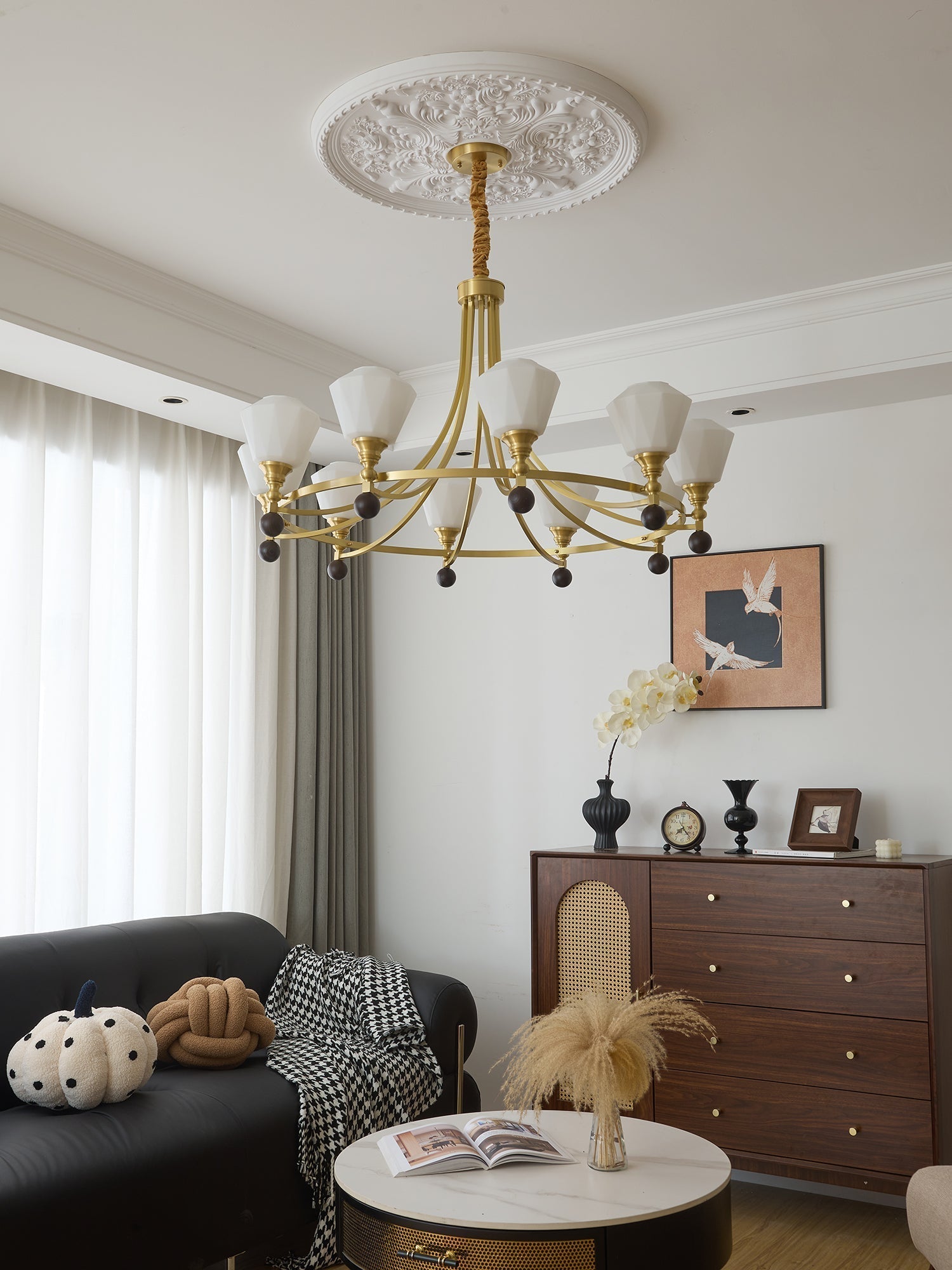 Nyraeyra Premium Nordic Art Brass Wood Chandelier