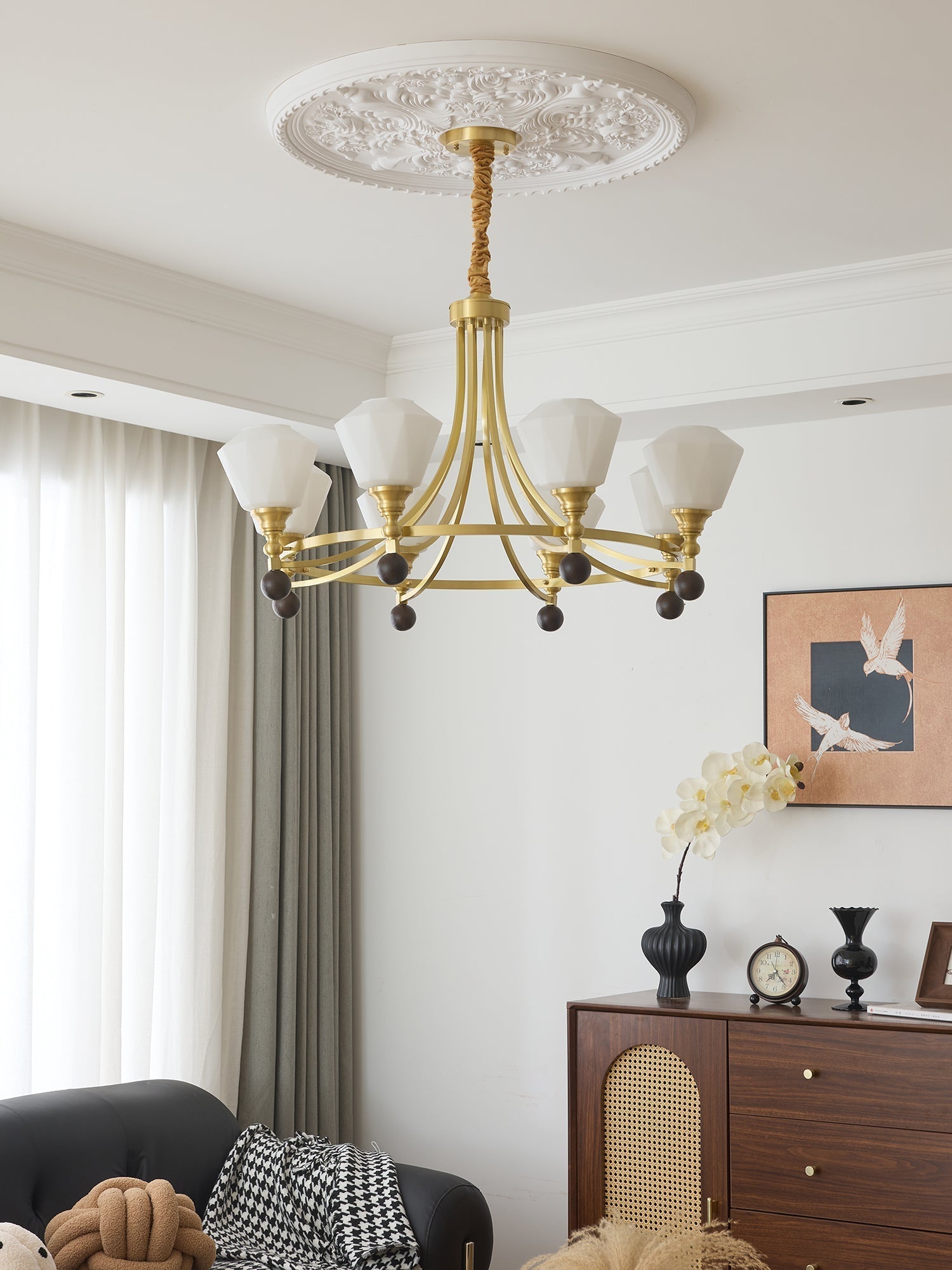 Nyraeyra Premium Nordic Art Brass Wood Chandelier