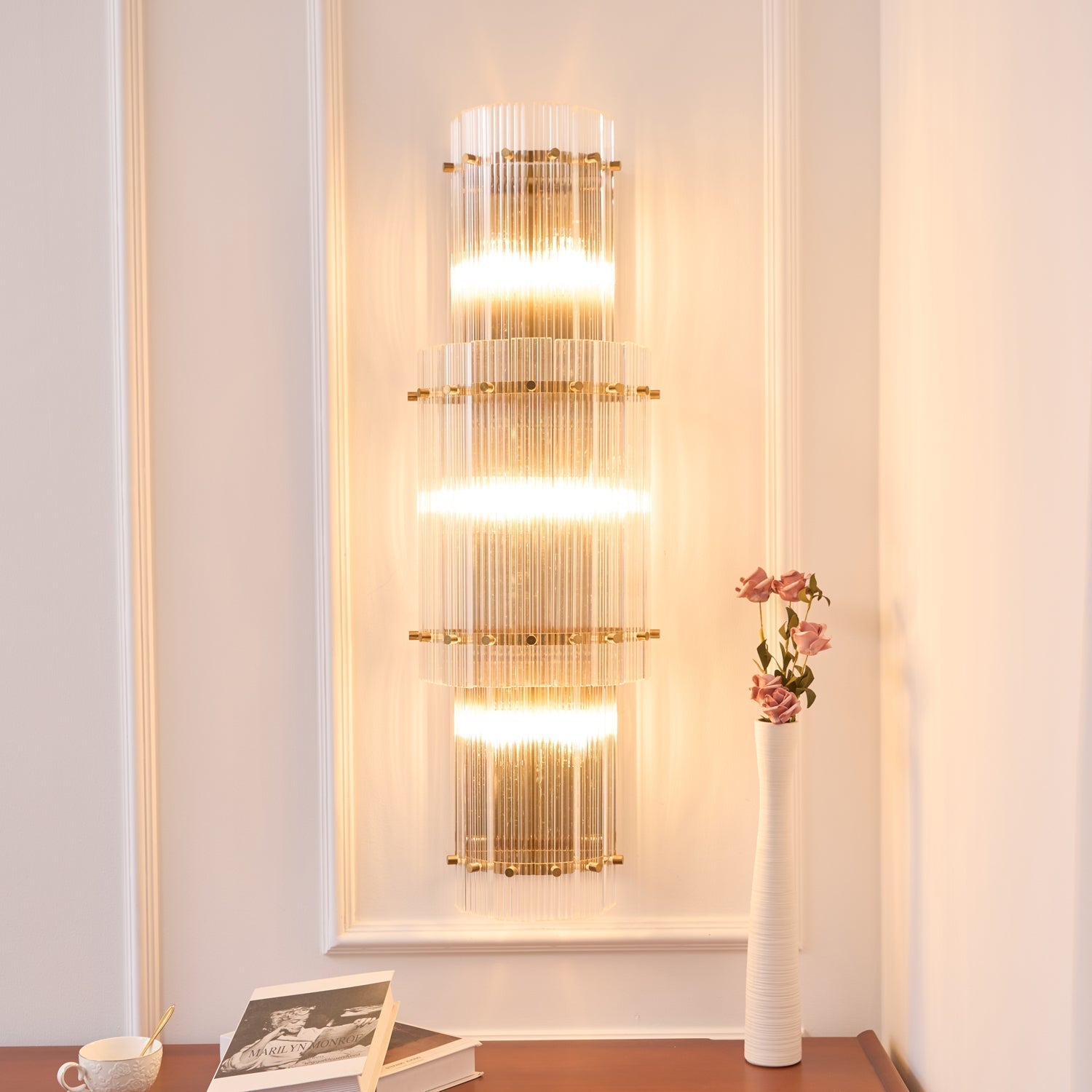 Liorivise Wall Light Layered Glass Rods Copper Modern Vertical