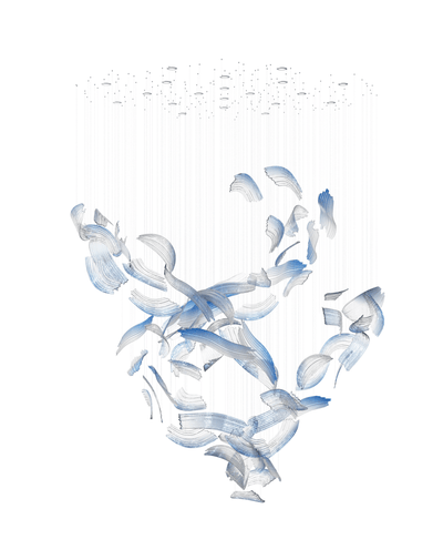 Indigo Brush Abstract Art Blue &Clear  Glass Chandelier