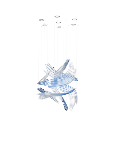 Indigo Brush Abstract Art Blue &Clear  Glass Chandelier