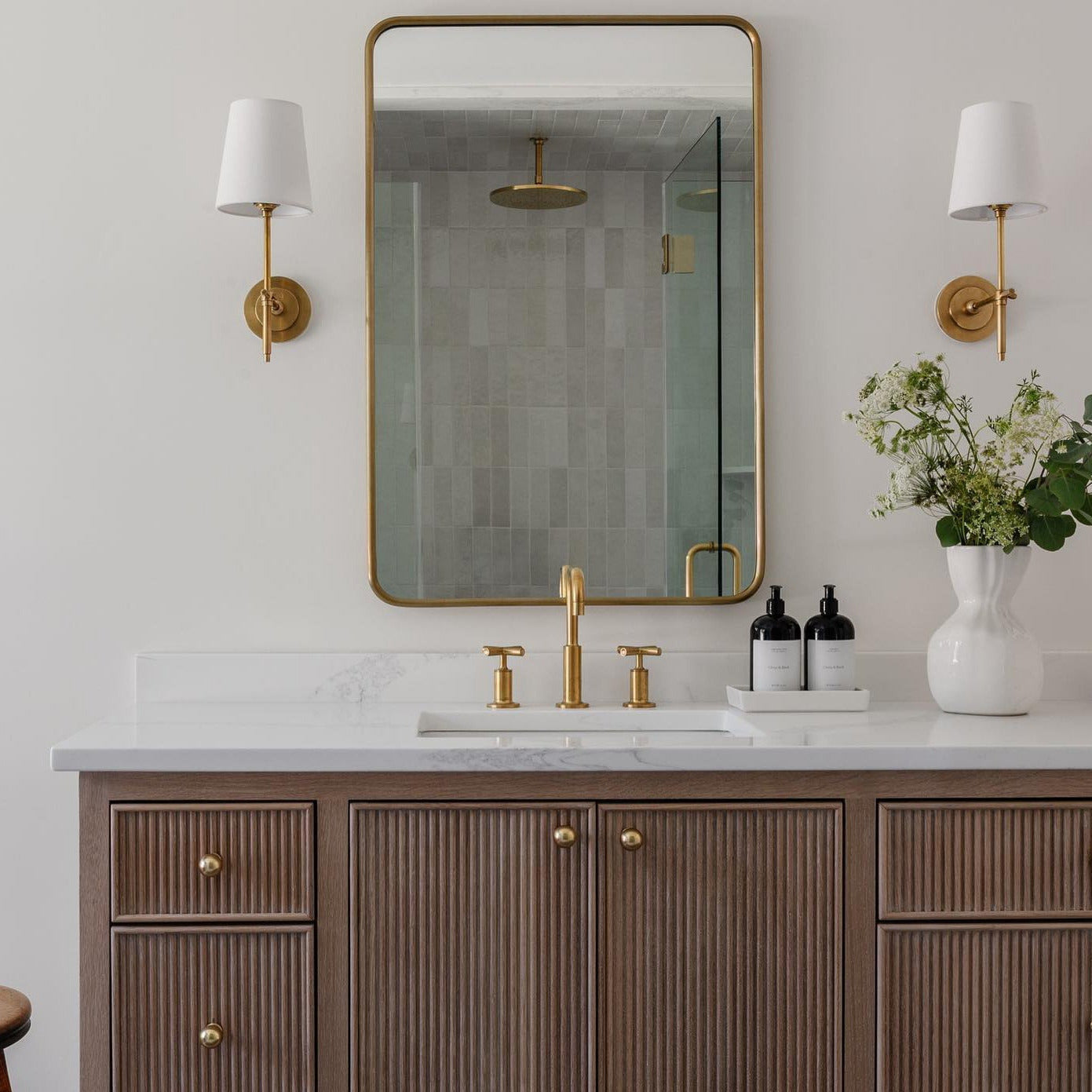 Silva Brass White Tapered Shade Wall Light