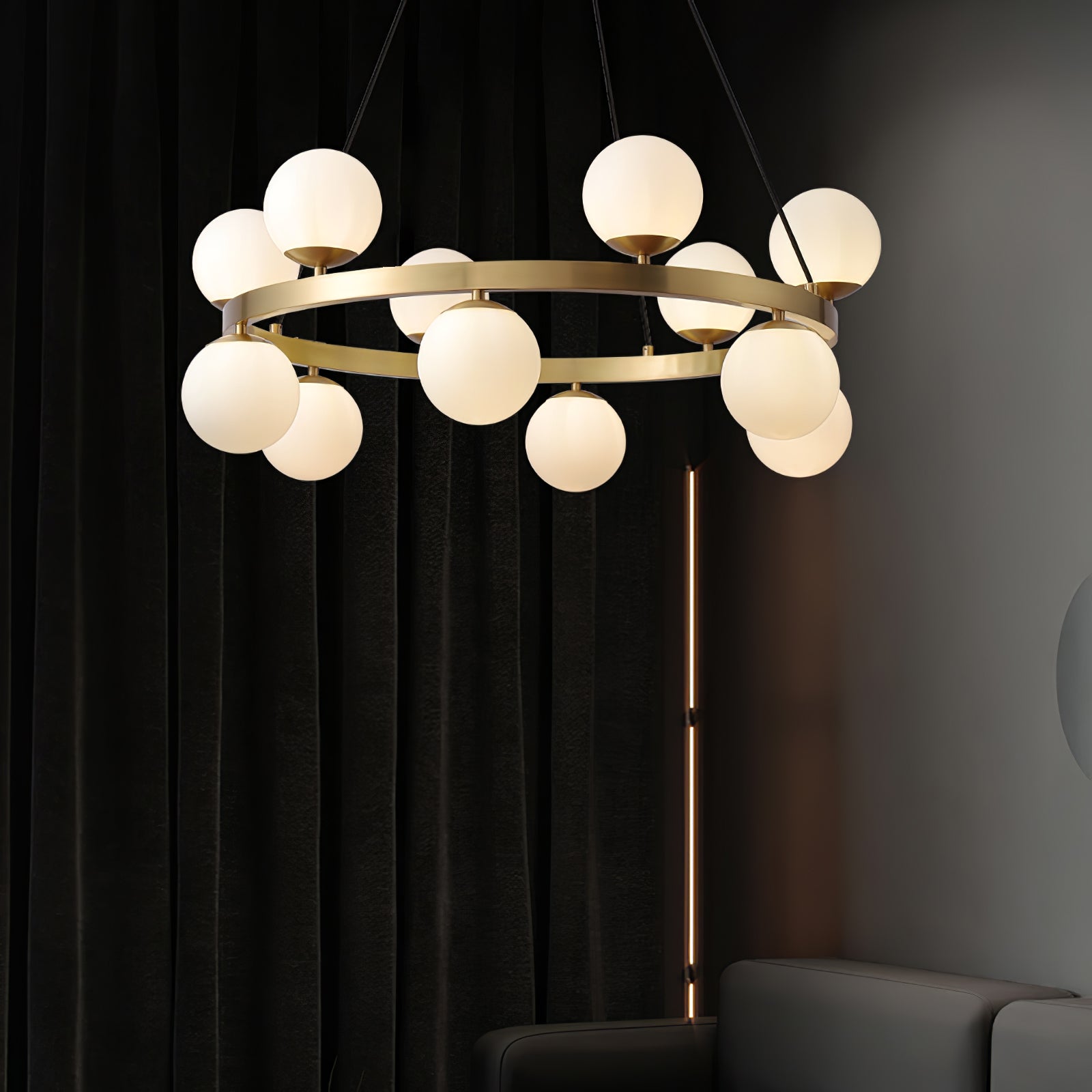 Aben Chandelier Globe Brass Ring