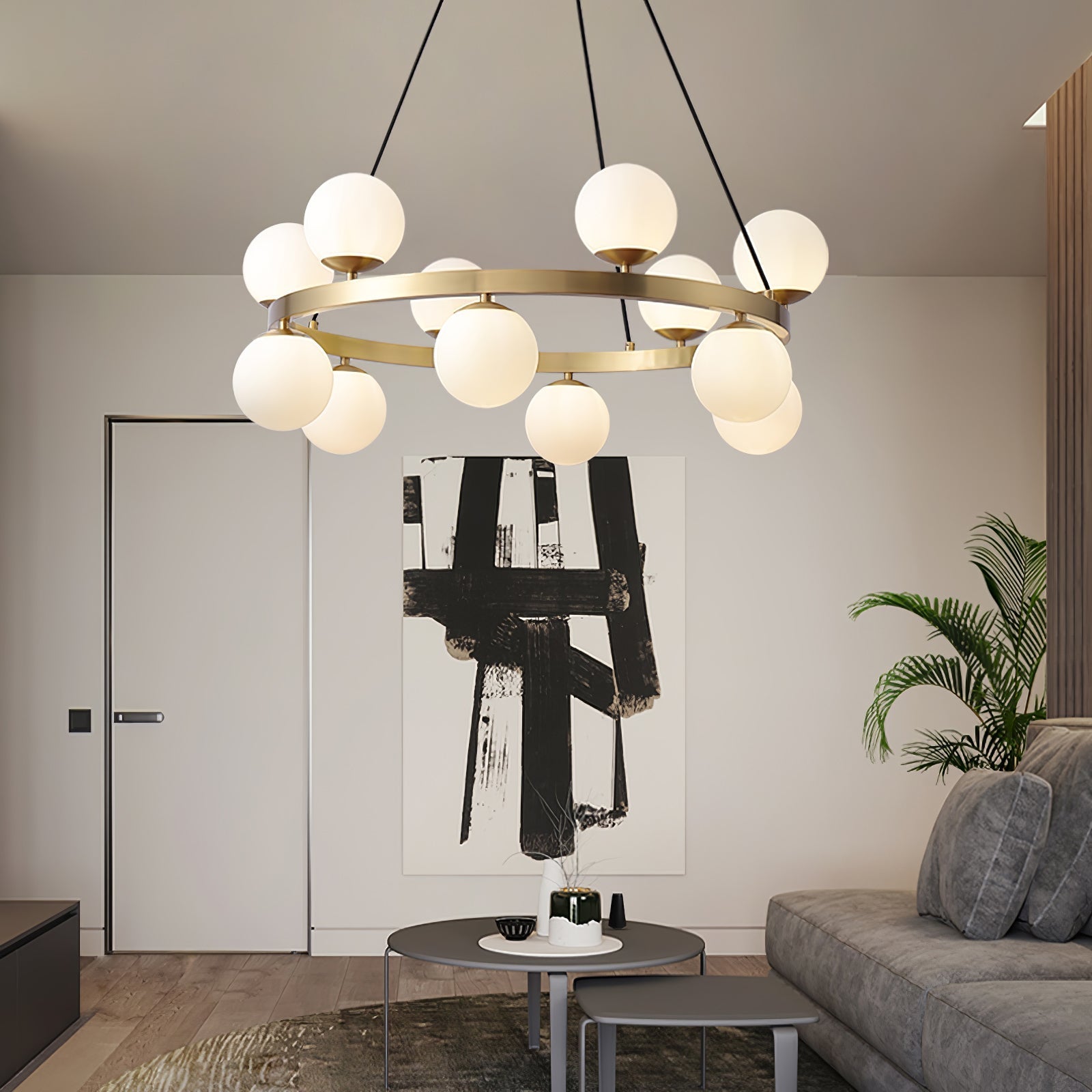Aben Chandelier Globe Brass Ring