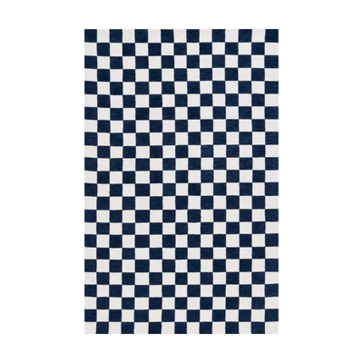 Sibylla Checkered Washable Rug in navy and white, area rug for living room or bedroom.