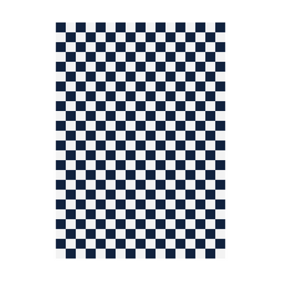 Sibylla Checkered Washable Rug, navy and white checkerboard pattern, perfect for living room or bedroom.