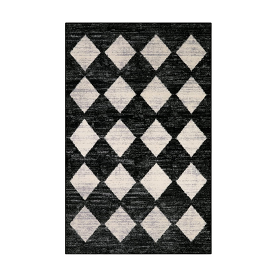 Thelonius Checkered Washable Rug in Black and White. Made of 100% Polyester. Power Loomed, with a non-slip design.