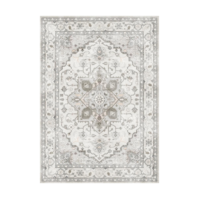 Bellerose Vintage Washable Rug - Grey and Off-White floral pattern. Power loomed polyester, ideal for living rooms.