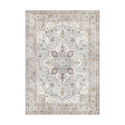 Celandine Vintage Washable Rug -  Pale grey and brown patterned area rug