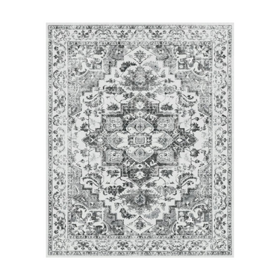 Endymion Vintage Washable Rug in gray tones, power-loomed with intricate floral pattern