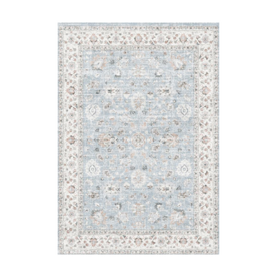 Tranquil Persian Washable Rug in Light Blue with Floral Pattern