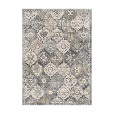Storm Persian Washable Rug, gray and beige floral pattern, machine washable area rug