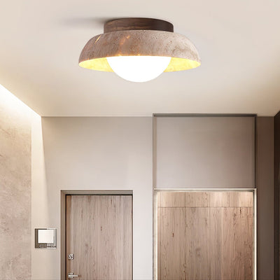 Anya Disc-Dome Travertine Ceiling Light