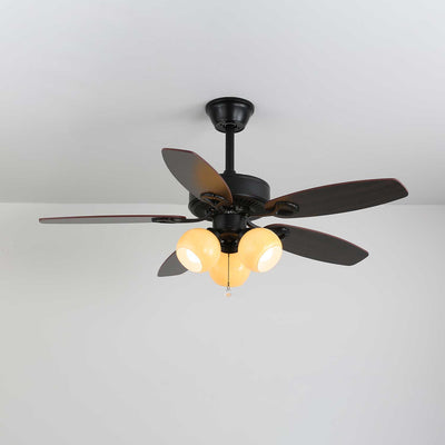 Calviera Vintage Wood Glass Ceiling Fan Light