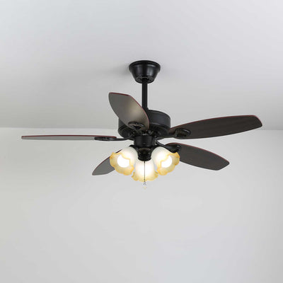 Calviera Vintage Wood Glass Ceiling Fan Light
