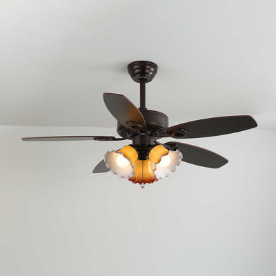 Calviera Vintage Wood Glass Ceiling Fan Light
