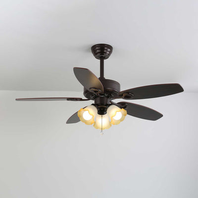 Calviera Vintage Wood Glass Ceiling Fan Light