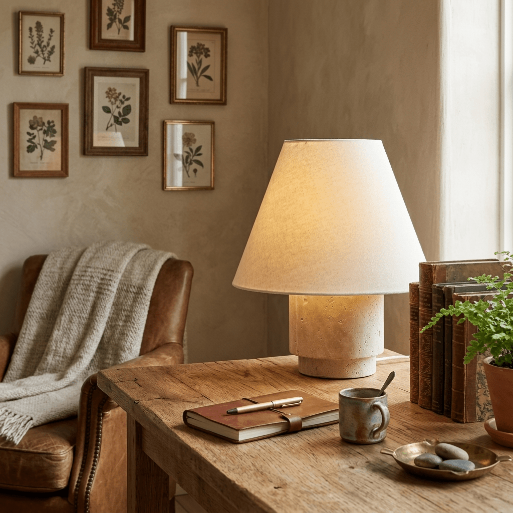 Cedric Travertine Table Lamp