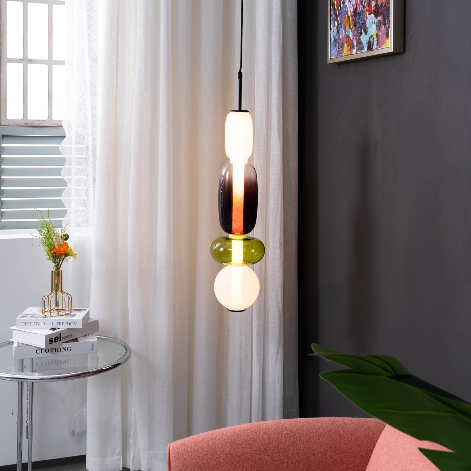 Zodore Premium Art Stained Glass Pendant Lamp - Neutral Decor