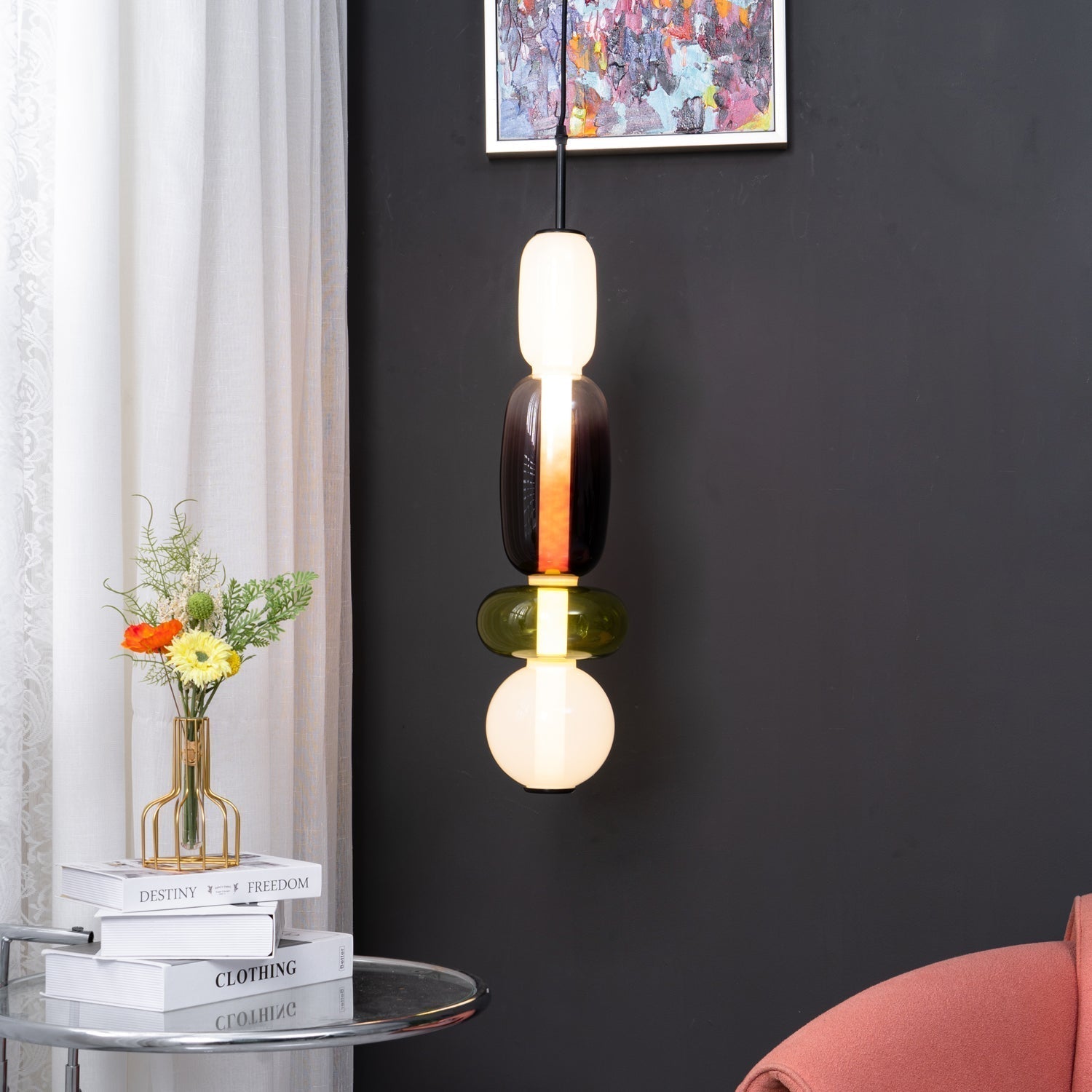 Zodore Premium Art Stained Glass Pendant Lamp - Neutral Decor