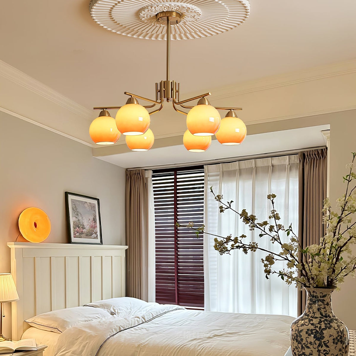 Oriorella Chandelier Brass Caramel Globe Minimalist