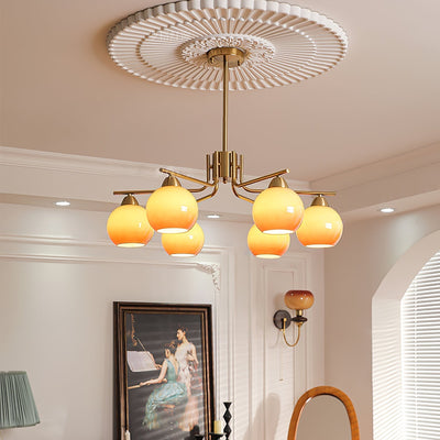 Oriorella Chandelier Brass Caramel Globe Minimalist