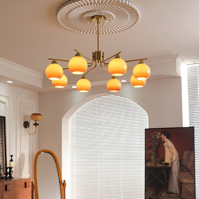Oriorella Chandelier Brass Caramel Globe Minimalist
