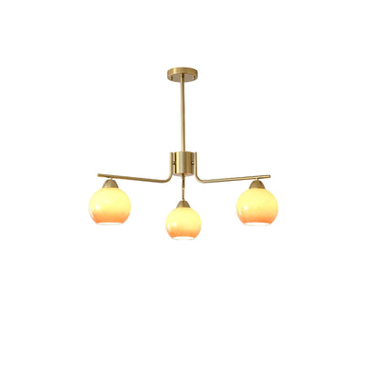 Oriorella Chandelier Brass Caramel Globe Minimalist