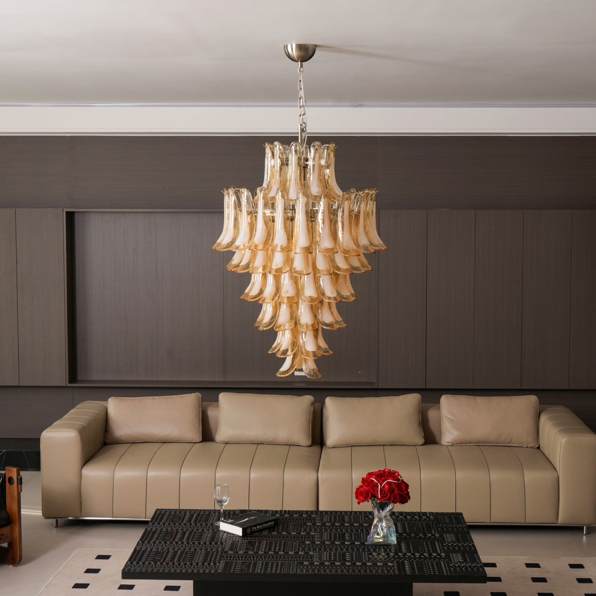 Celalian Chandelier Amber Murano Glass Petal Layered Luxury