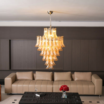 Celalian Chandelier Amber Murano Glass Petal Layered Luxury