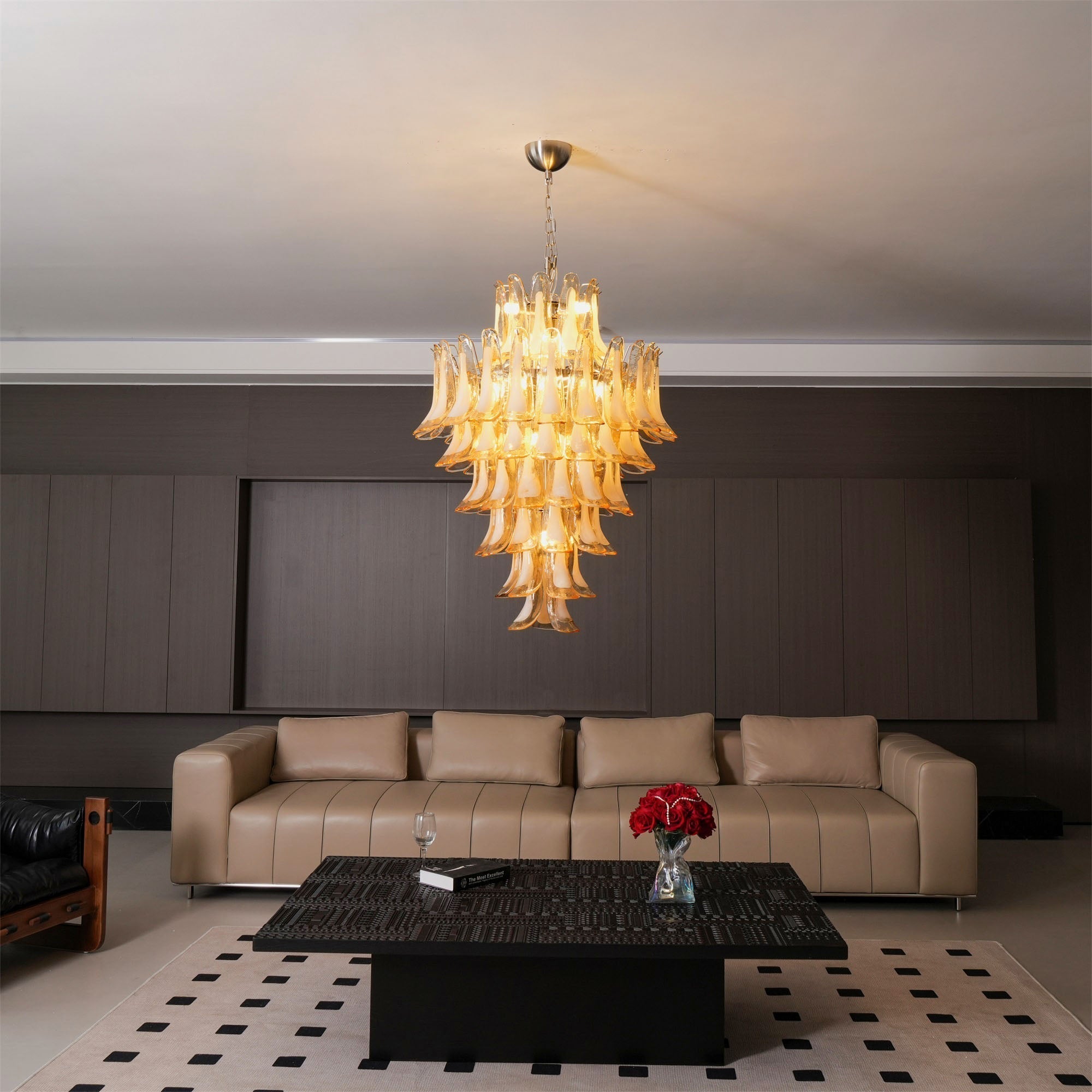 Celalian Chandelier Amber Murano Glass Petal Layered Luxury