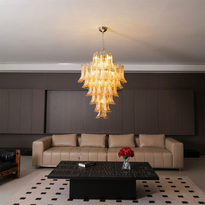 Celalian Chandelier Amber Murano Glass Petal Layered Luxury